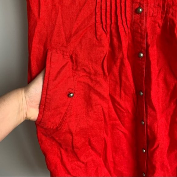 Red Button-Up Women's Dress - Picture 6 of 13